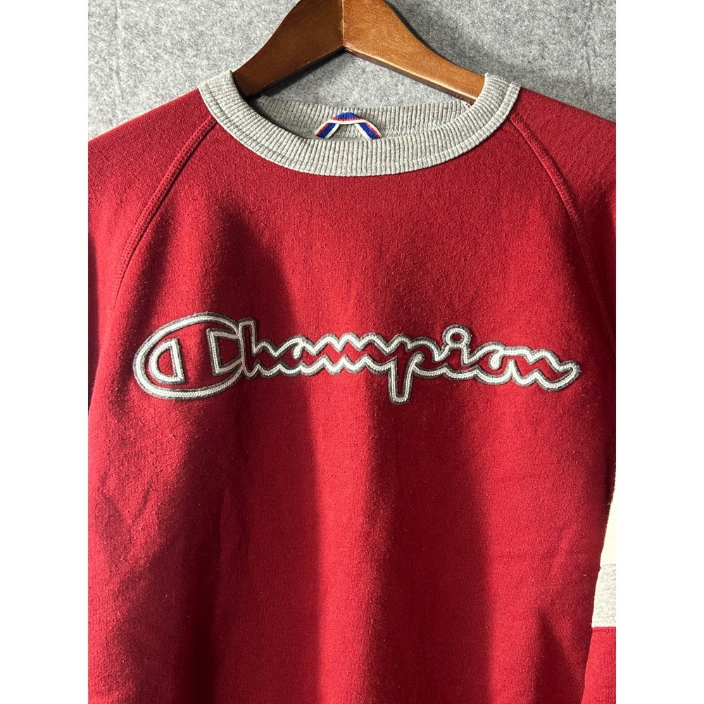 Champion Mens Red Grey Script Logo Crewneck Sweatshirt S4538 Small